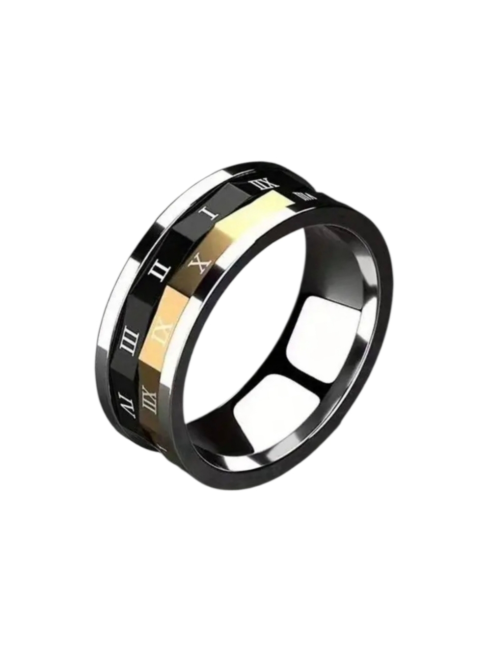 New Stainless Steel Black and Gold Roman Numeral Men’s Spinner Ring Sz 11